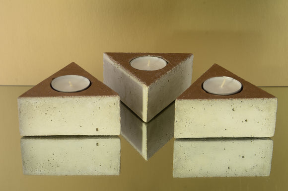 Set of 3 Triangular Handmade Concrete Tealight, Airplant Holders - Pearl Brown