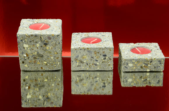 Set of 3 Handmade Rectangular Brushed Concrete Tealight, Airplant Holders