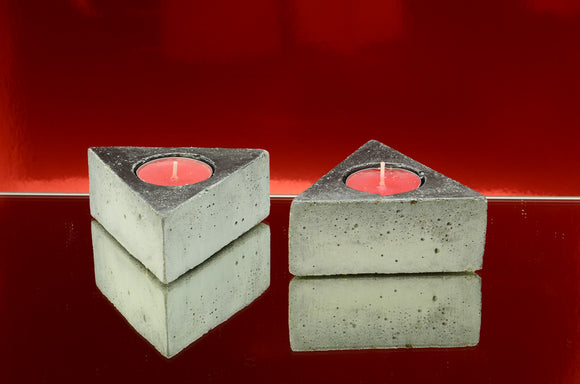 Set of 2 Handmade Triangular Concrete Tealight, Airplant Holders - Dark Grey Top
