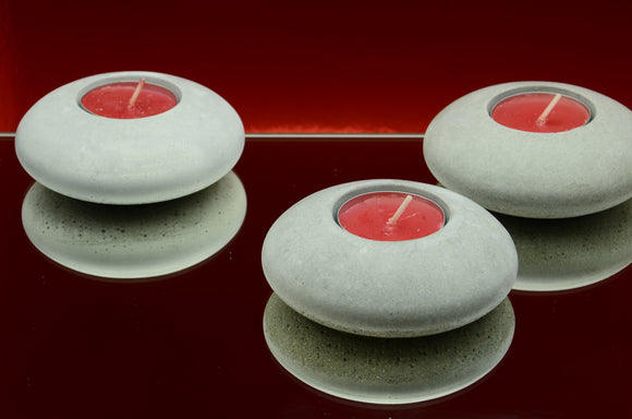Set of 3 Handmade Round Flat Concrete Tealight, Airplant Holders