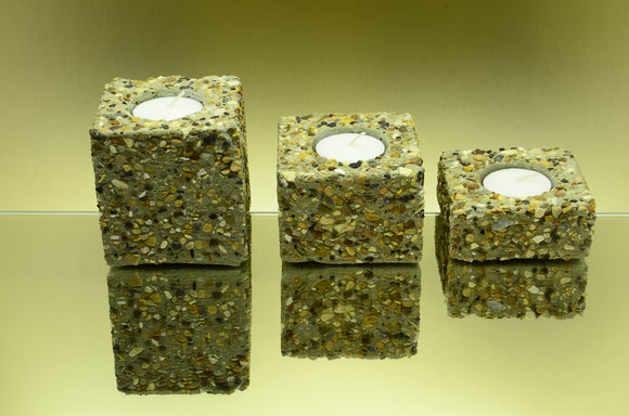 Set of 3 Handmade Rectangular Brushed Concrete Tealight, Airplant Holders - Sand