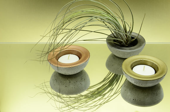 Set of 3 Handmade Concrete Small Round Tealight, Airplant Holders