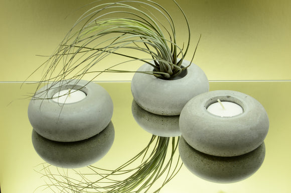Set of 3 Handmade Concrete Doughnut Shaped Tealight, Airplant Holders