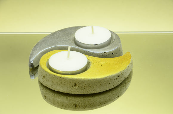 Set of 2 Yin Yang Handmade Concrete Tealight Holders - Gold and Silver