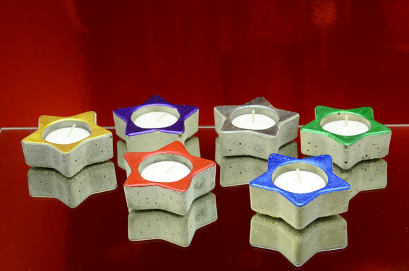 Set of 6 Handmade Concrete Star Shaped Multicoloured Tealight, Airplant Holders
