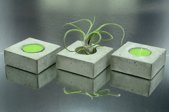 Set of 3 Handmade Rectangular Concrete Tealight, Airplant Holders