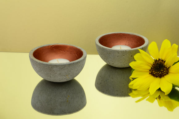 Set of 2 Handmade Sanded Concrete Trinket Bowls, Tea Light, Airplant Holders - Copper