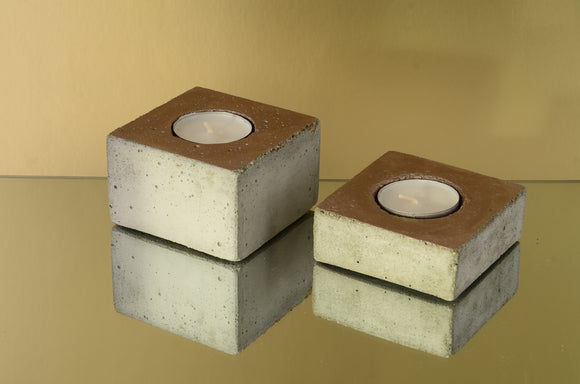 Set of 2 Handmade Concrete Tea Light, Airplant Holders, Rectangular, Rose Gold Painted Top