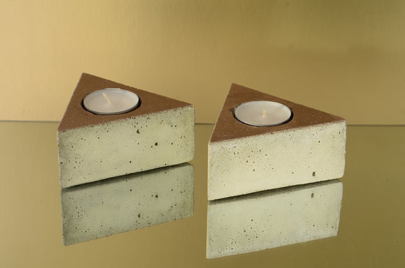 Set of 2 Handmade Triangular Concrete Tealight, Airplant Holders - Pearl Brown