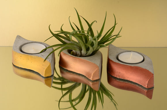 Set of 3 Handmade Concrete Tea Light Holders - Gold, Copper and Light Copper