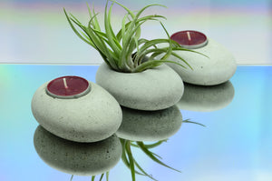 Set of 3 Handmade Pebble Shaped Concrete Tealight, Airplant Holders