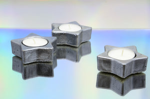 Set of 3 Handmade Star Shaped Concrete Tealight, Airplant Holders, Christmas Gift - Silver