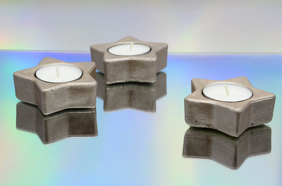 Set of 3 Handmade Star Shaped Concrete Tealight, Airplant Holders, Christmas Gift - Pearl Brown