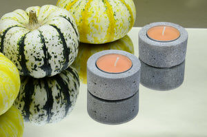 Set of 2 Small Round Handmade Sanded Concrete Tea Light, Air Plant Holders