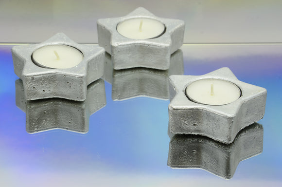 Set of 3 Handmade Star Shaped Concrete Tealight, Airplant Holders, Christmas Gift - Pearl White