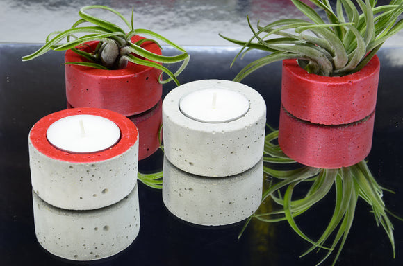 Set of 4 Small Round Handmade Concrete Tea Light, Air Plant Holders