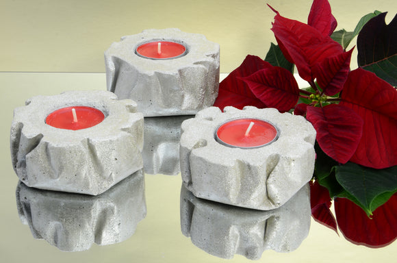 Set of 3 Handmade Crinkled Concrete Tealight, Airplant Holders - Sparkling Champagne