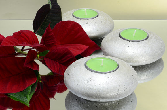Set of 3 Handmade Round Flat Concrete Tealight, Airplant Holders - Sparkling Champagne