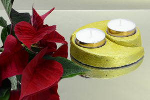Set of 2 Yin Yang Handmade Concrete Tea Light Holders - Sparkling Gold