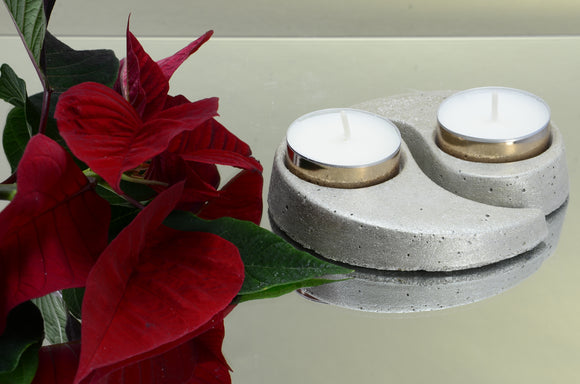 Set of 2 Yin Yang Handmade Concrete Tea Light Holders - Sparkling Champagne