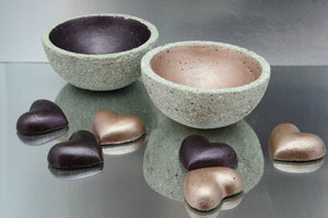 Set of 2 Handmade Sanded Concrete Trinket Bowls, Tea Light, Airplant Holders - Rose Gold and Aubergine