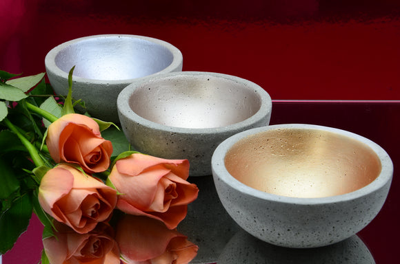 Set of 3 Handmade Concrete Trinket Bowls, Tea Light, Airplant Holders - Silver, Pearl Brown and Rose Gold