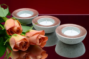 Set of 3 Handmade Concrete Small Round Tealight, Airplant Holders, Sparkling Rose Gold